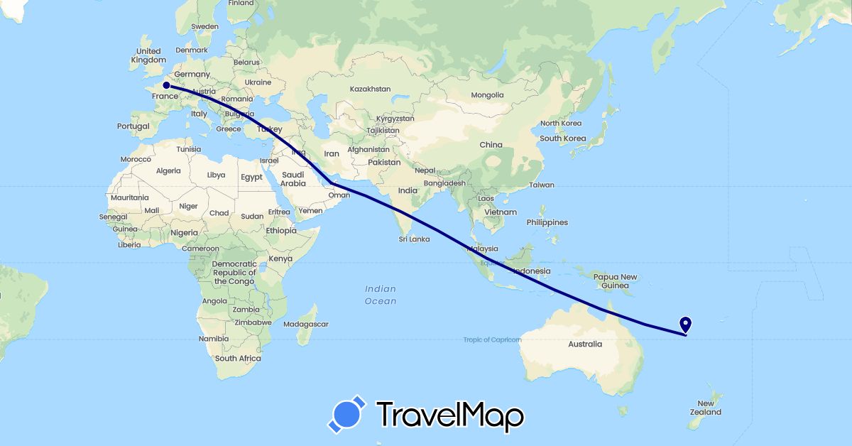 TravelMap itinerary: driving in United Arab Emirates, France, Singapore (Asia, Europe)